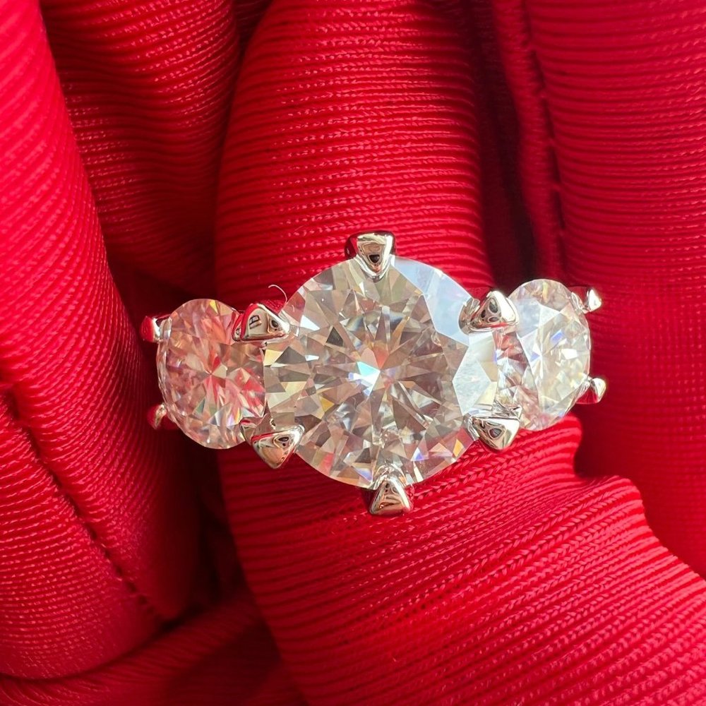 Certified 5ct. t.w. Moissanite Diamond Three Stone Engagement Ring NEW - Picture 6 of 17